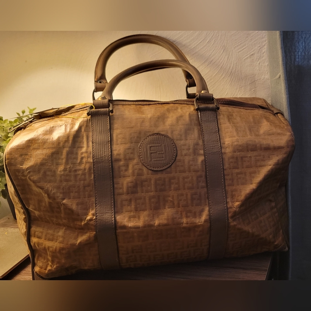 Auth Vintage Fendi Boston Brown PVC material coated